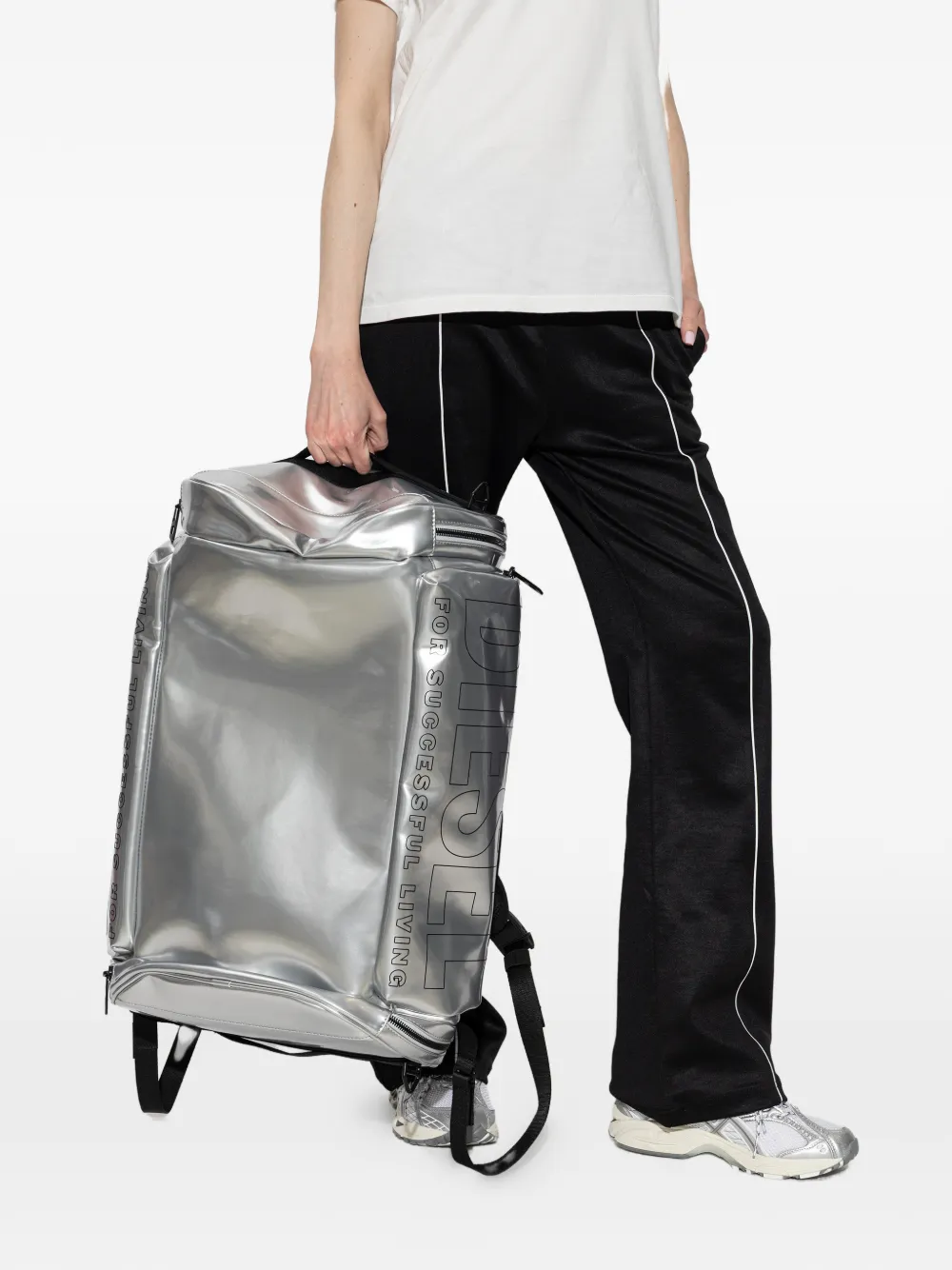 Diesel Rugzak met metallic-effect en logo-print Zilver