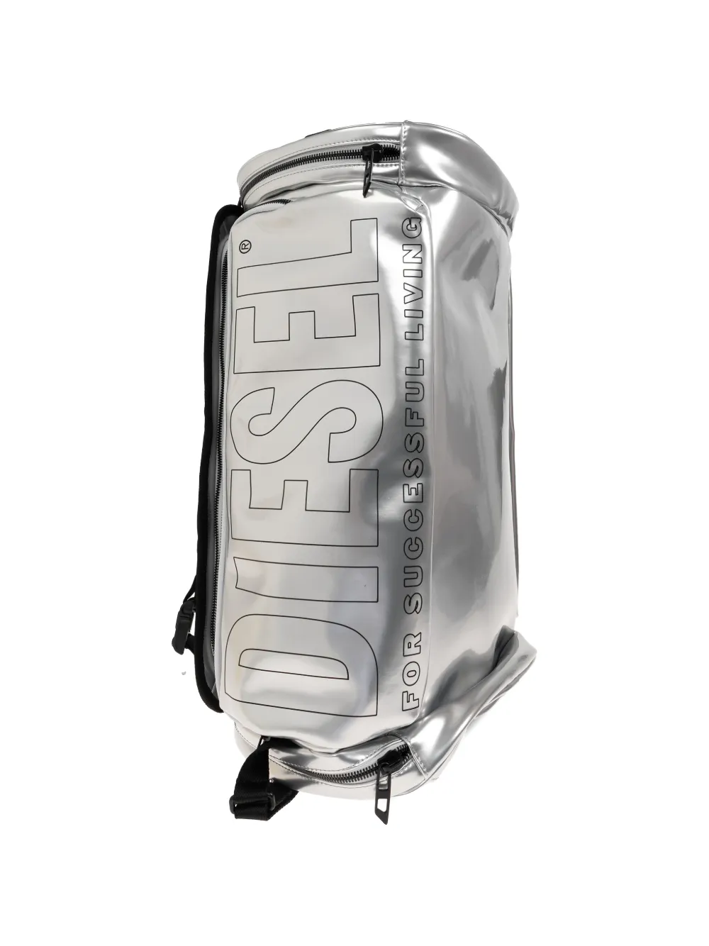 Diesel Rugzak met metallic-effect en logo-print Zilver
