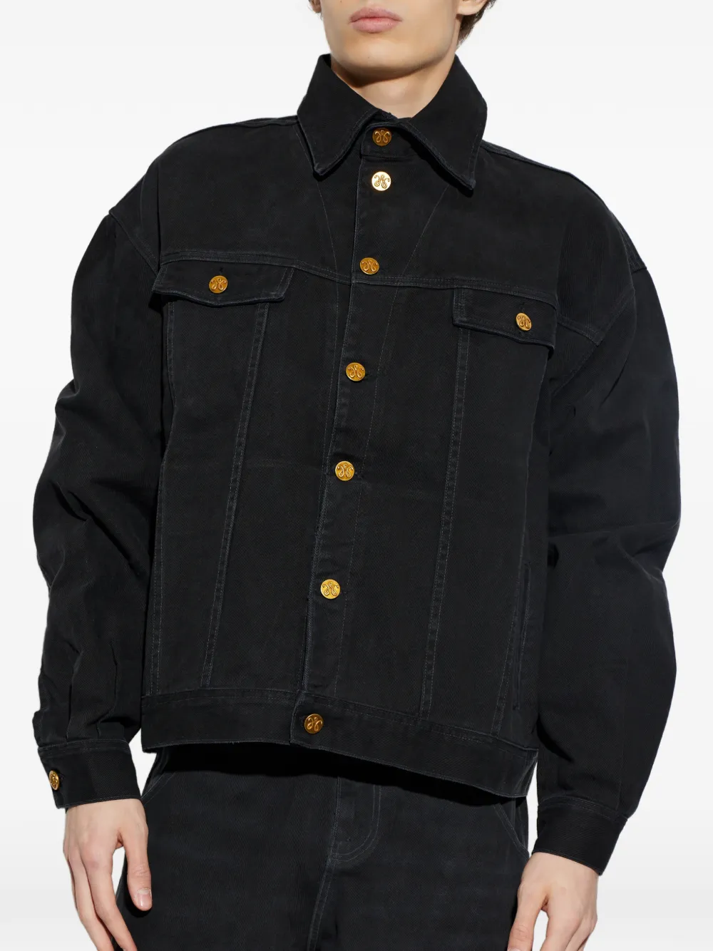 Willy Chavarria logo-buttoned Denim Jacket | Black | FARFETCH