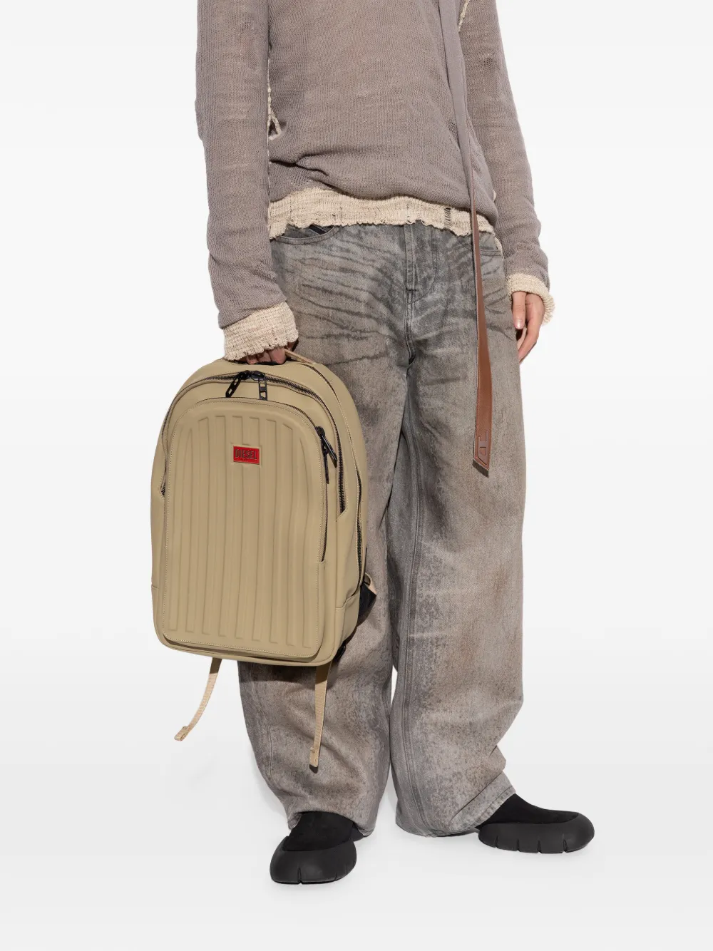 Diesel Geribbelde rugzak met logo-plakkaat Beige