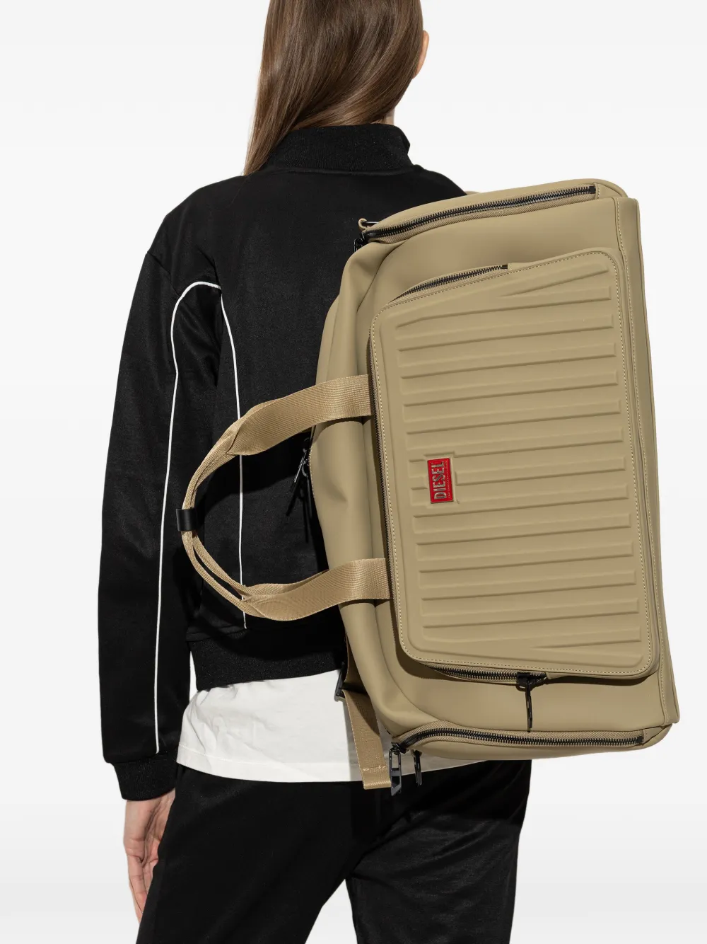 Diesel Geribbelde reistas met logo-patch Beige