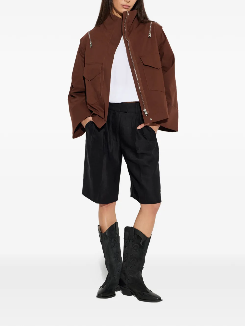 AllSaints Leighton jack met hoge hals en ritsdetail Bruin