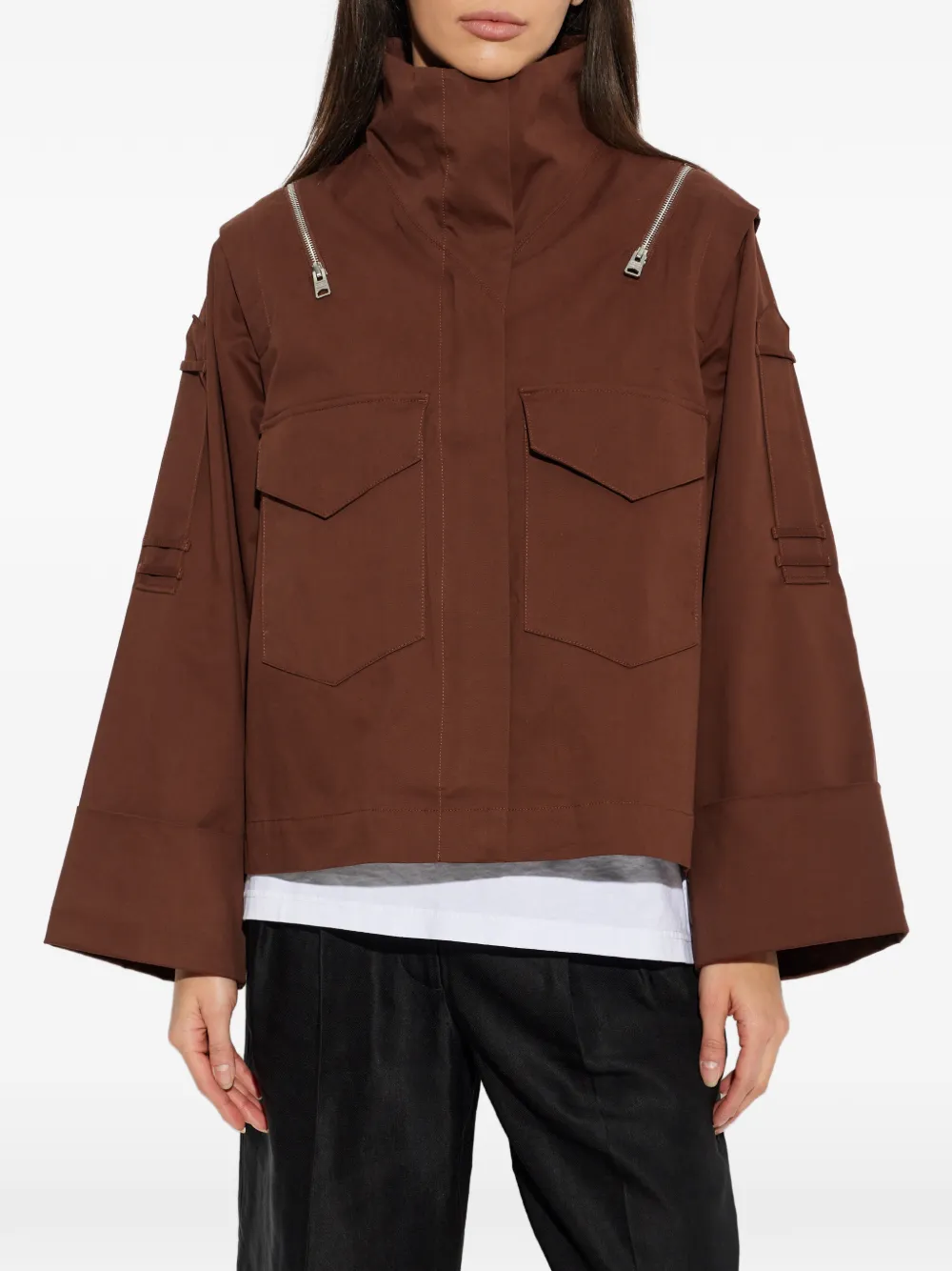 AllSaints Leighton jack met hoge hals en ritsdetail Bruin