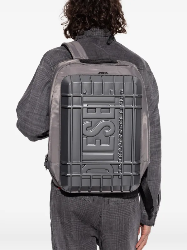 Diesel Embossed Logo hard-shell Backpack | Grey | FARFETCH