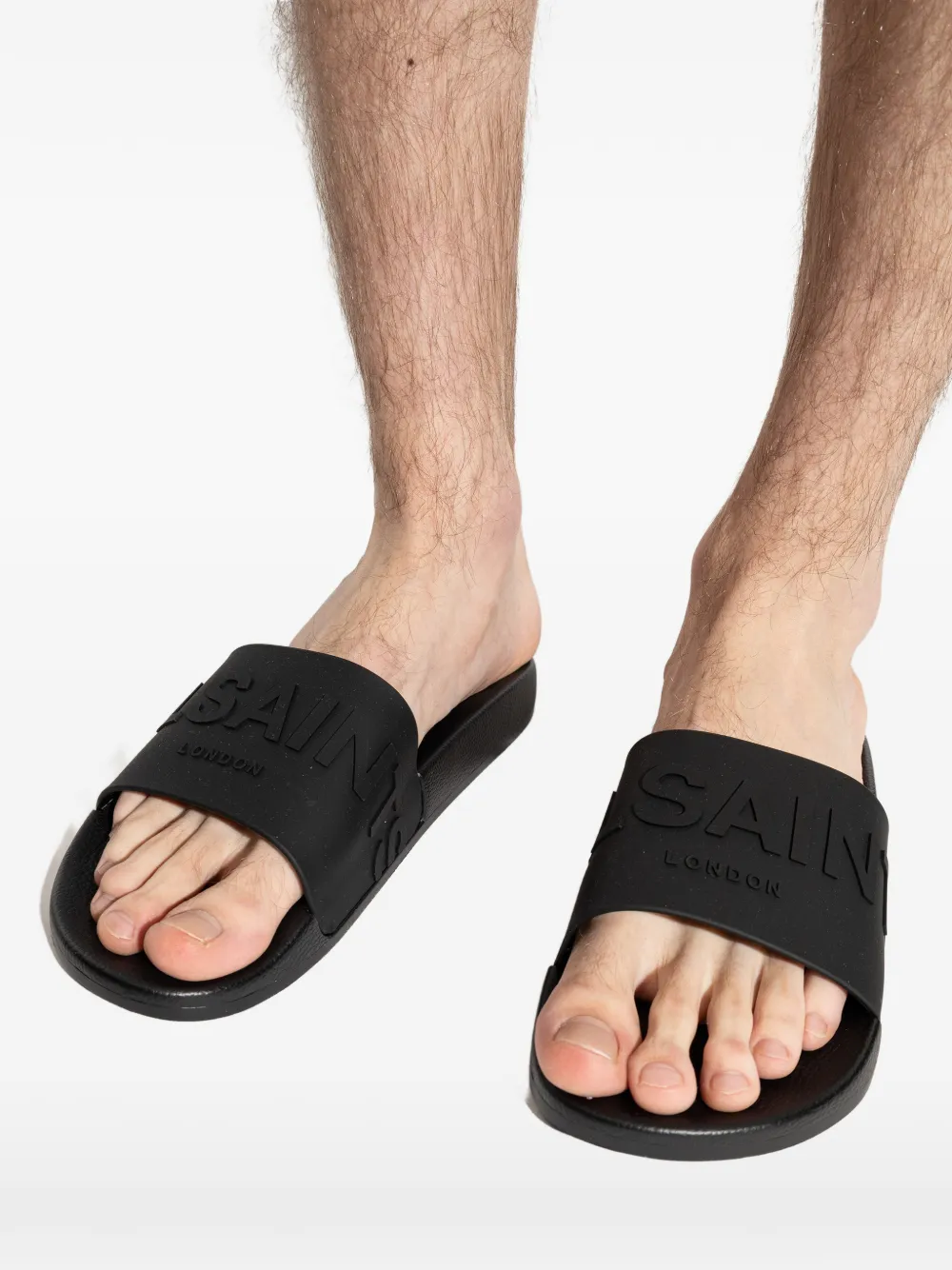 AllSaints Biggy logo-embossed slides Zwart