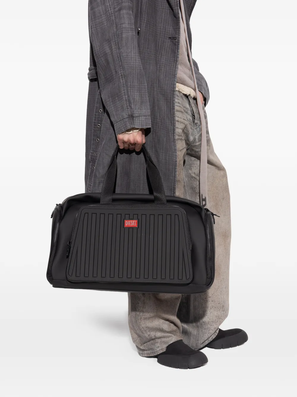 Diesel Geribbelde reistas met logo-patch Zwart