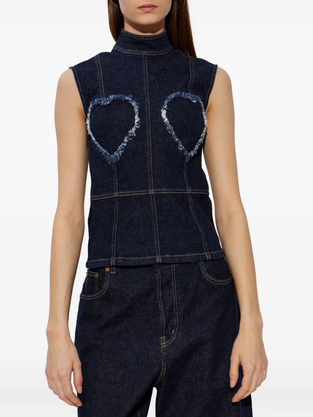 Moschino Top met franje en hartpatroon Blauw