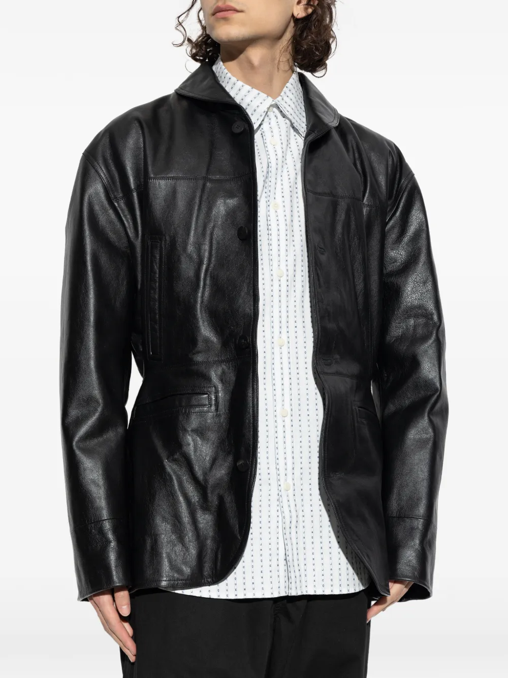Jacquemus The Gardian leren button-up jack Zwart