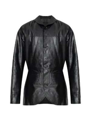 Helmut Lang Belted Leather Biker Jacket | Black | FARFETCH