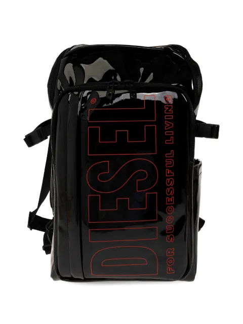 Diesel patent-finish logo-print backpack