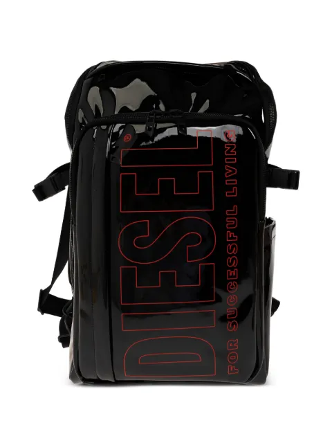 Diesel patent-finish logo-print backpack