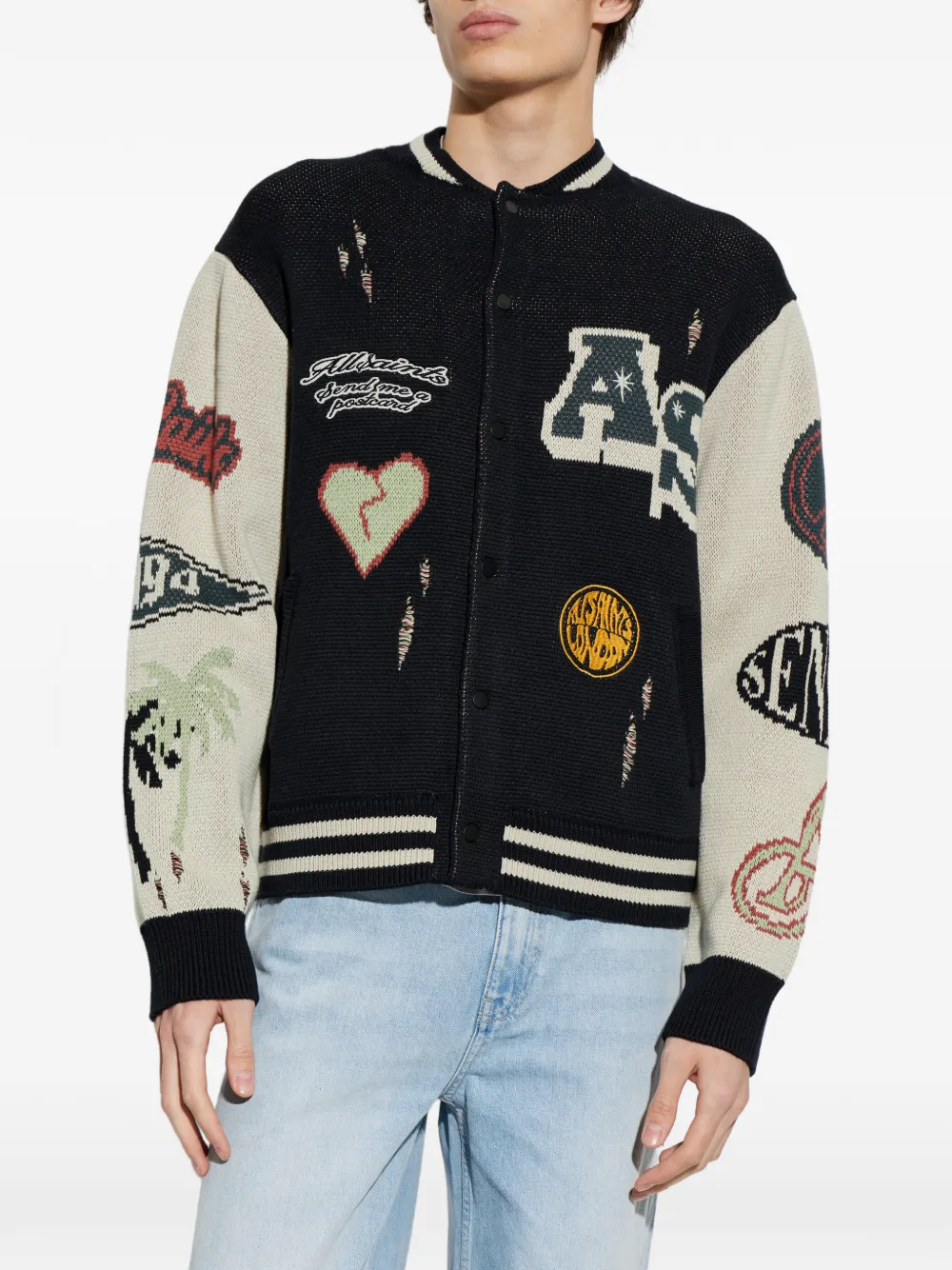 AllSaints Chase gerafeld intarsia vest Zwart