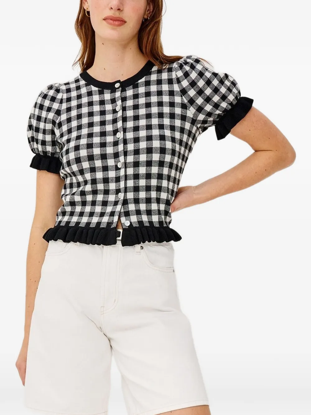 Rails Lora gingham ruffled knitwear - Nero