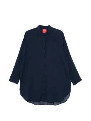 Merci contrast-stitch curved-hem Shirt | Blue | FARFETCH