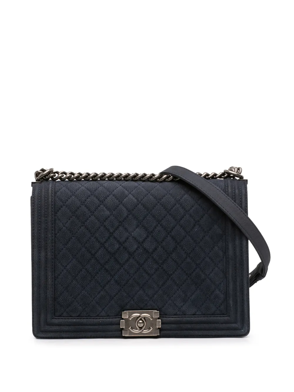 CHANEL Pre-Owned 2013-2014 Large Iridescent Quilted Caviar Boy Flap crossbody bag - Blu