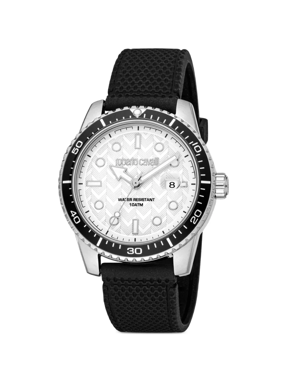 Roberto Cavalli chevron-pattern 44mm watch - Argento