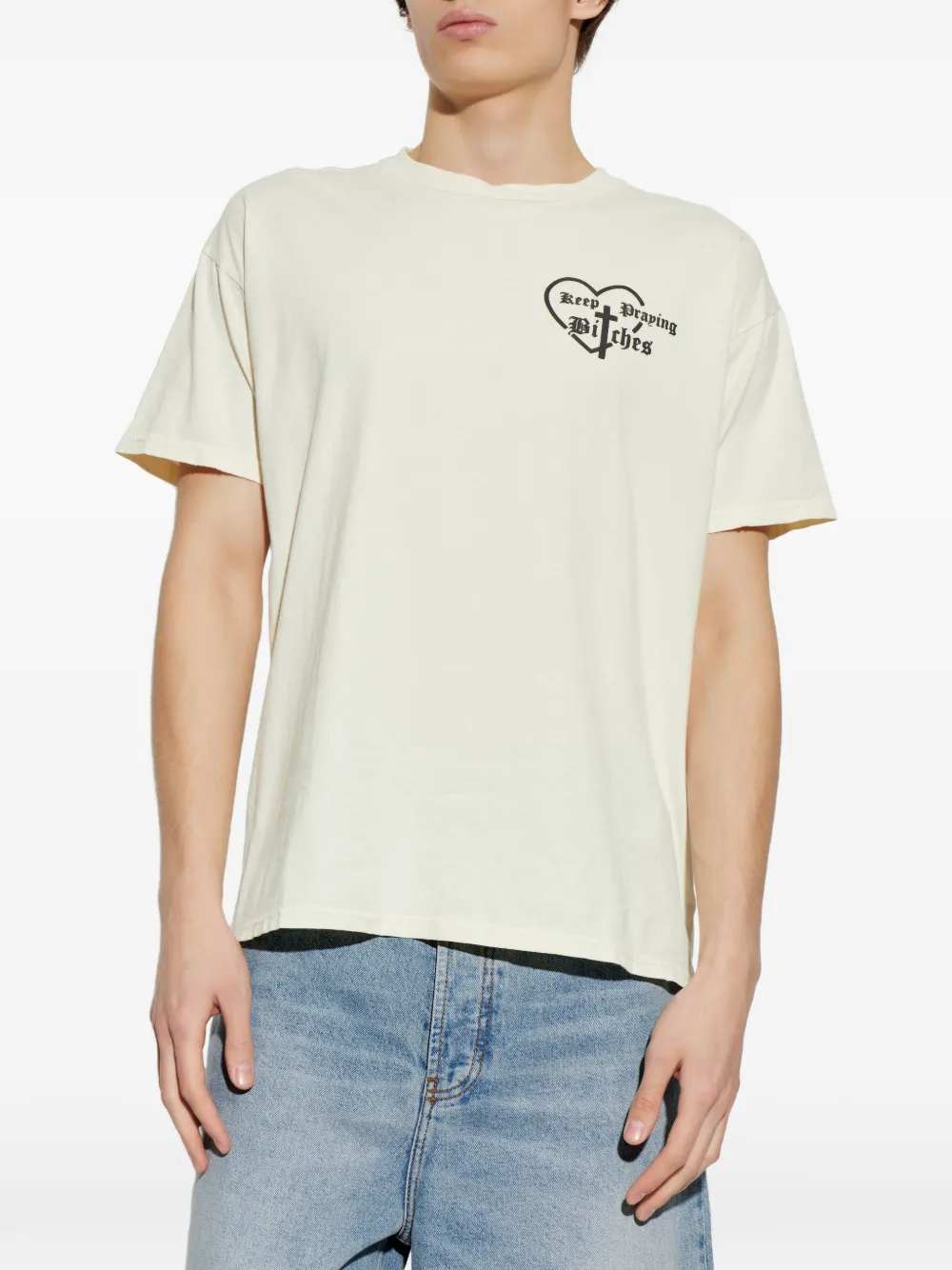 Willy Chavarria T-shirt met grafische print Beige