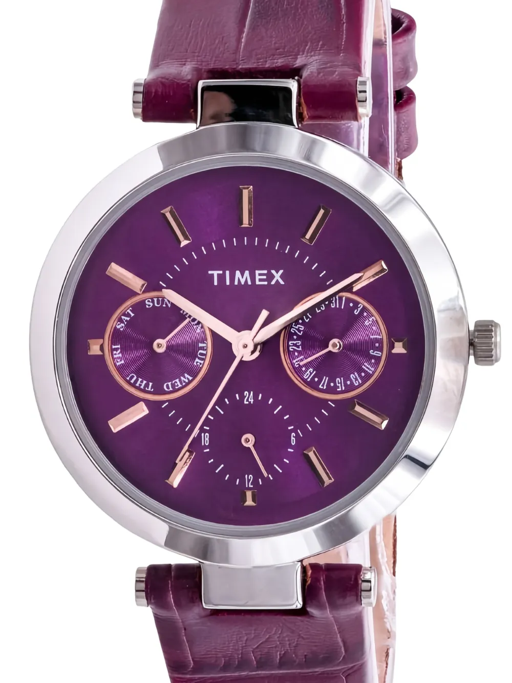 Timex Multifunction Leather Ladies Watch In Purple