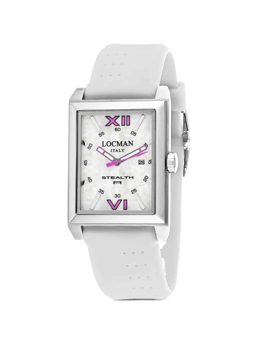 Locman Italy Stealth R rectangle-frame 44mm watch - Bianco