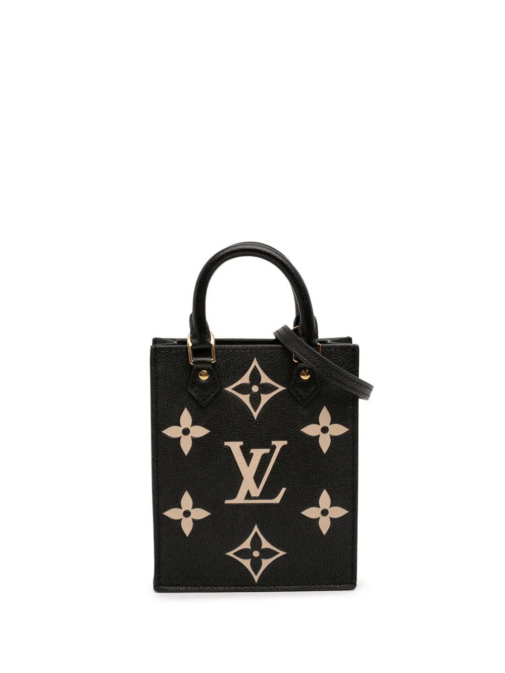 Pre-owned Louis Vuitton 2021-2025 Bicolor Monogram Empreinte Petit Sac Plat Satchel In Black