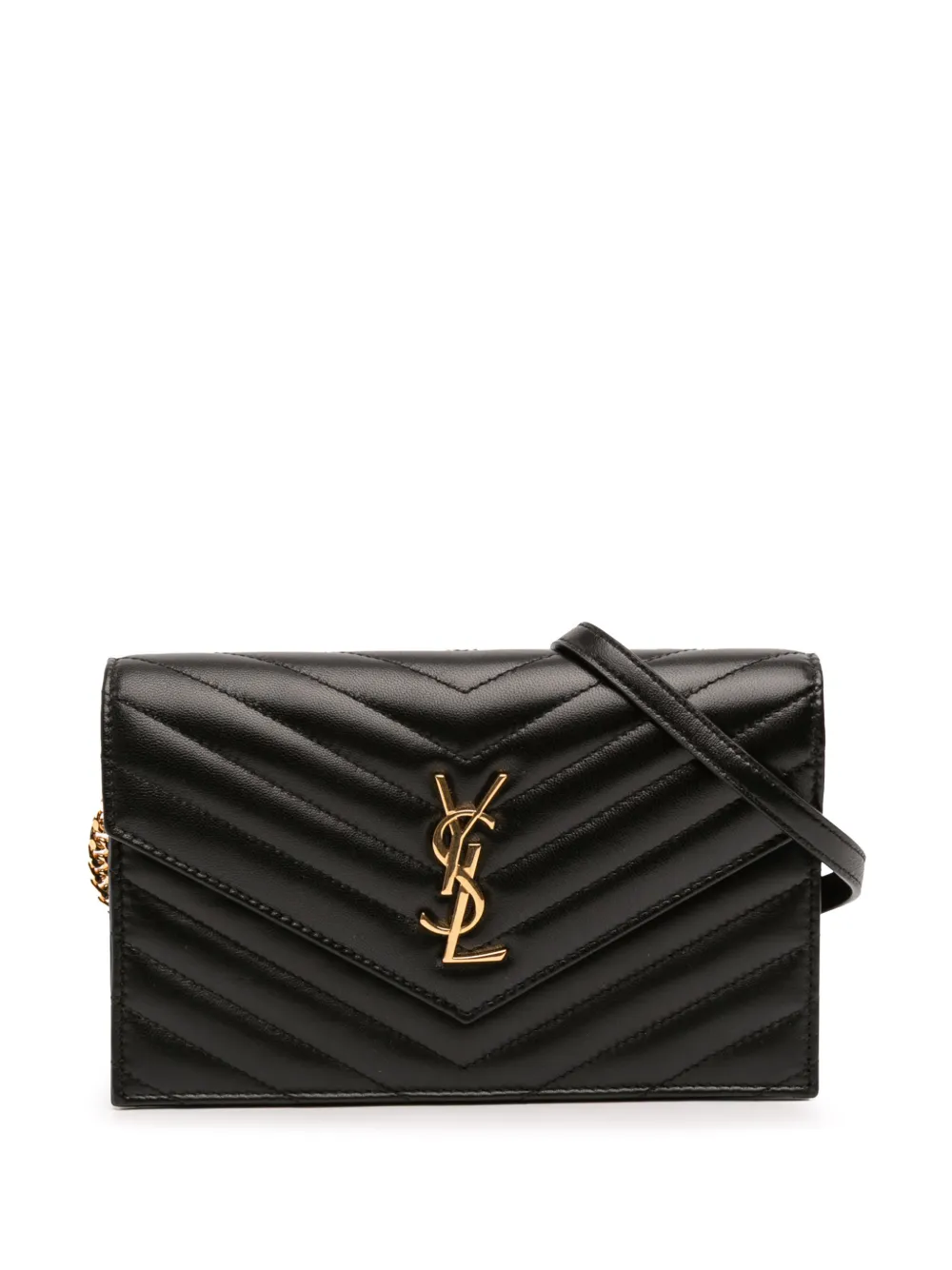 Saint Laurent Pre-Owned 2004 Chevron Leather Cassandre Envelope Chain Wallet crossbody bag - Black