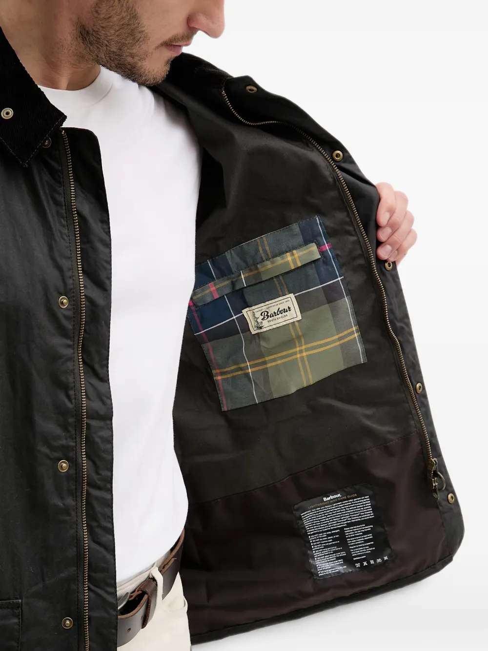 Barbour Stratford jack van gewaxt katoen met ribfluwelen kraag Groen