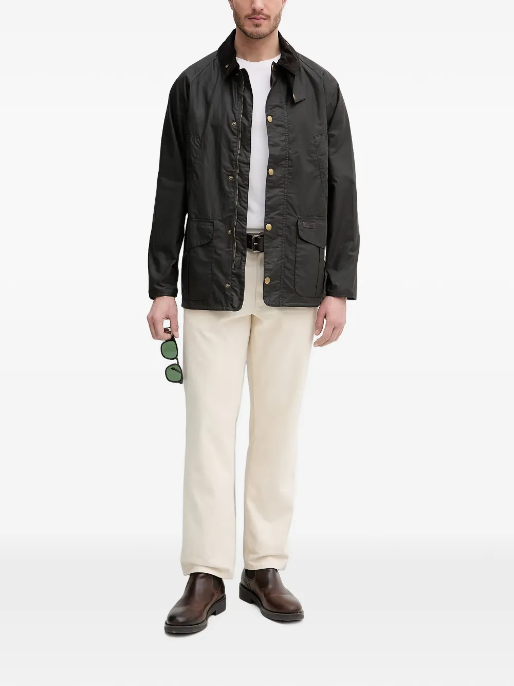 Barbour Stratford jack van gewaxt katoen met ribfluwelen kraag Groen