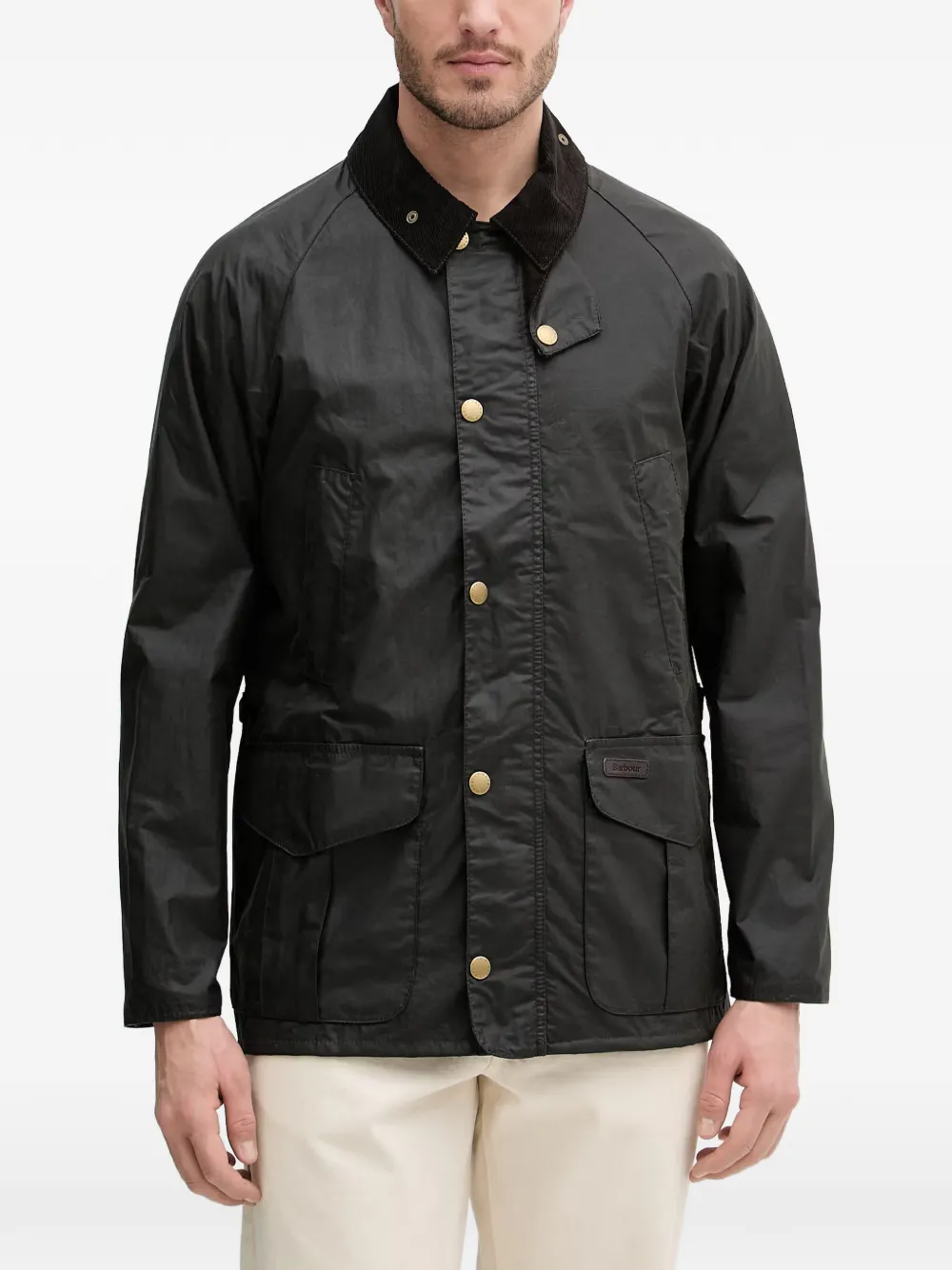 Barbour Stratford corduroy-collar waxed-cotton jacket - Verde