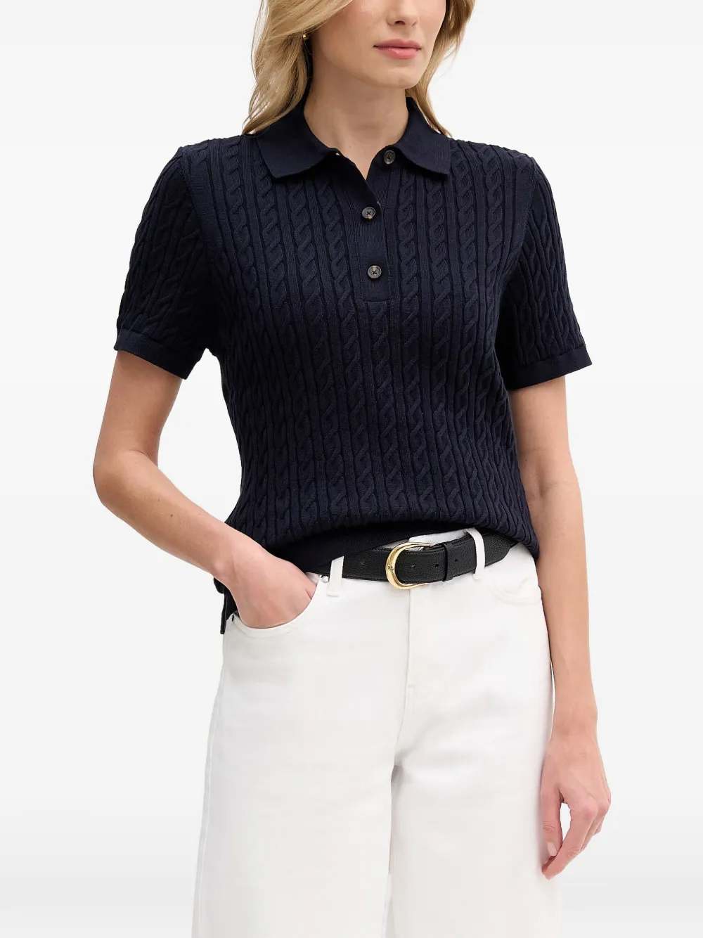 Barbour Hartland cable-knit short-sleeve polo top - Blu