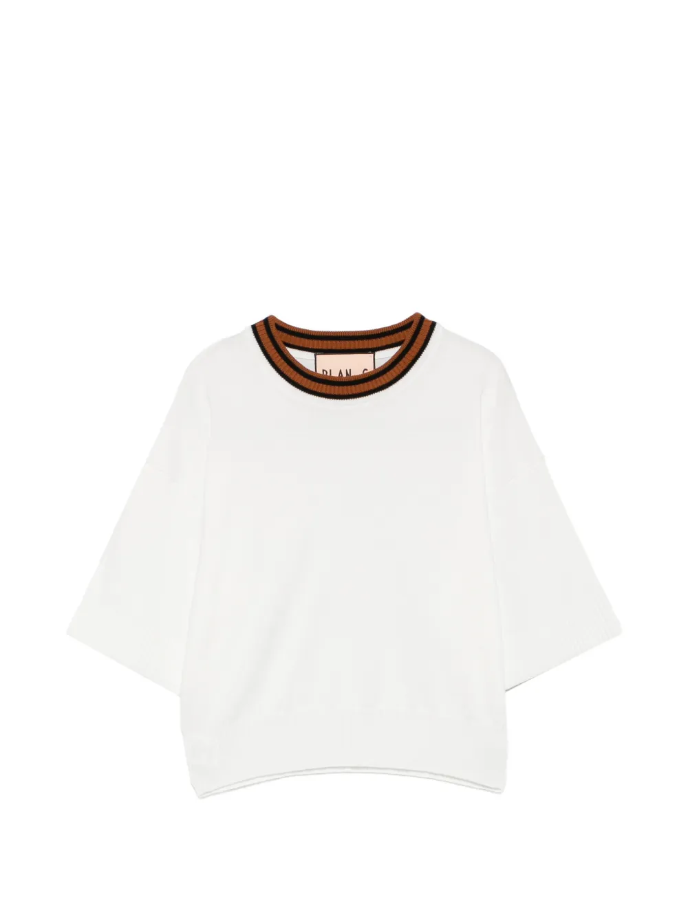 Plan C stripe-trim short-sleeve top - Bianco