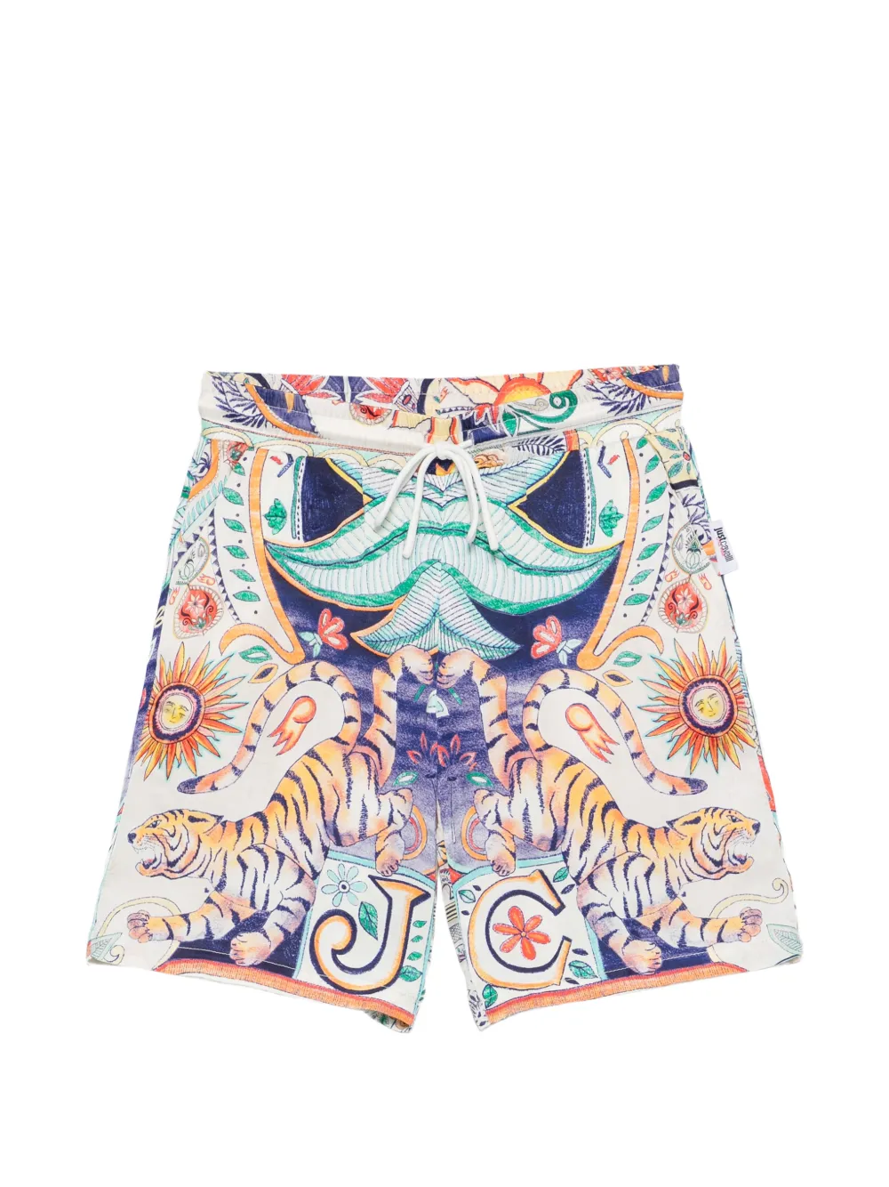 Roberto Cavalli Junior tiger-print drawstring-fastening shorts - Toni neutri