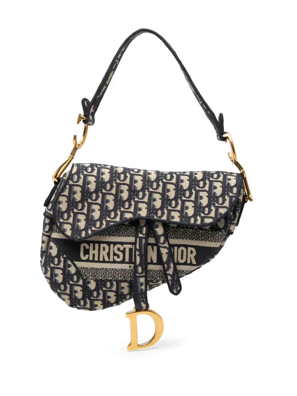 Christian Dior Pre-Owned 2019 Oblique Embroidered Canvas Saddle Bag shoulder bag - Blu