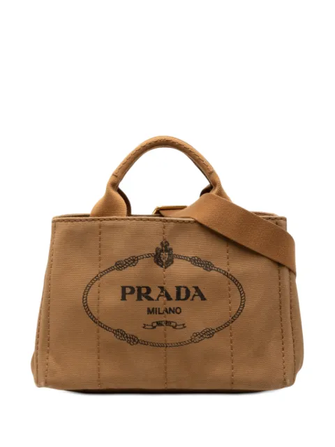 Prada Pre-Owned bolsa satchel Canapa pequeña en lona con logo 2013-2025
