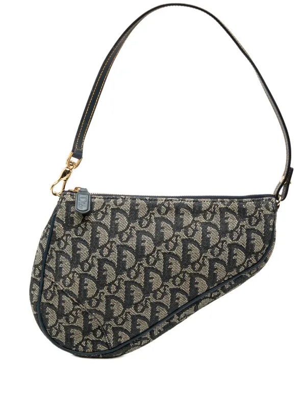 Dior Pre-owned 2001 Mini Diorissimo Canvas Saddle Pochette Shoulder Bag in Blue