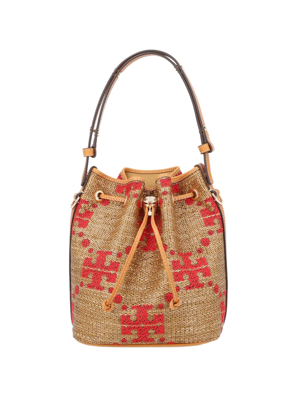 Tory Burch monogram-embroidered bucket bag - Marrone