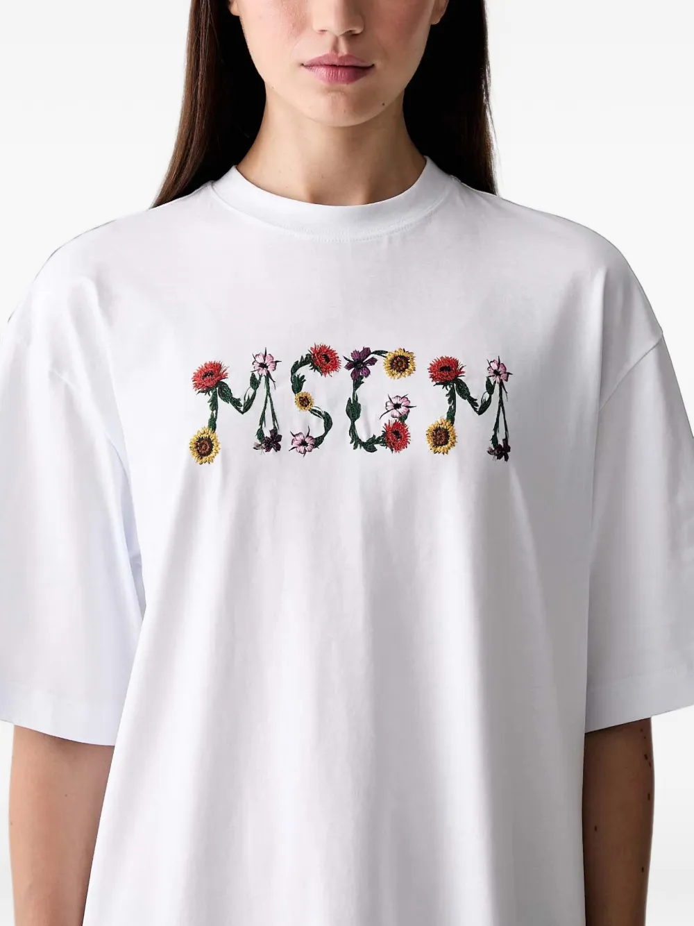 MSGM Mini-jurk met geborduurde bloemen Wit