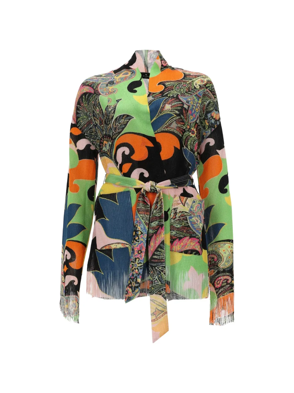 ETRO paisley-print fringed-edge cardigan - Verde