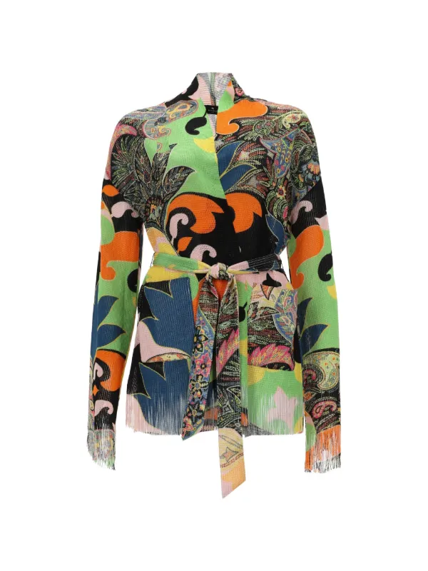 Etro Paisley-print Fringed-edge Cardigan in Green