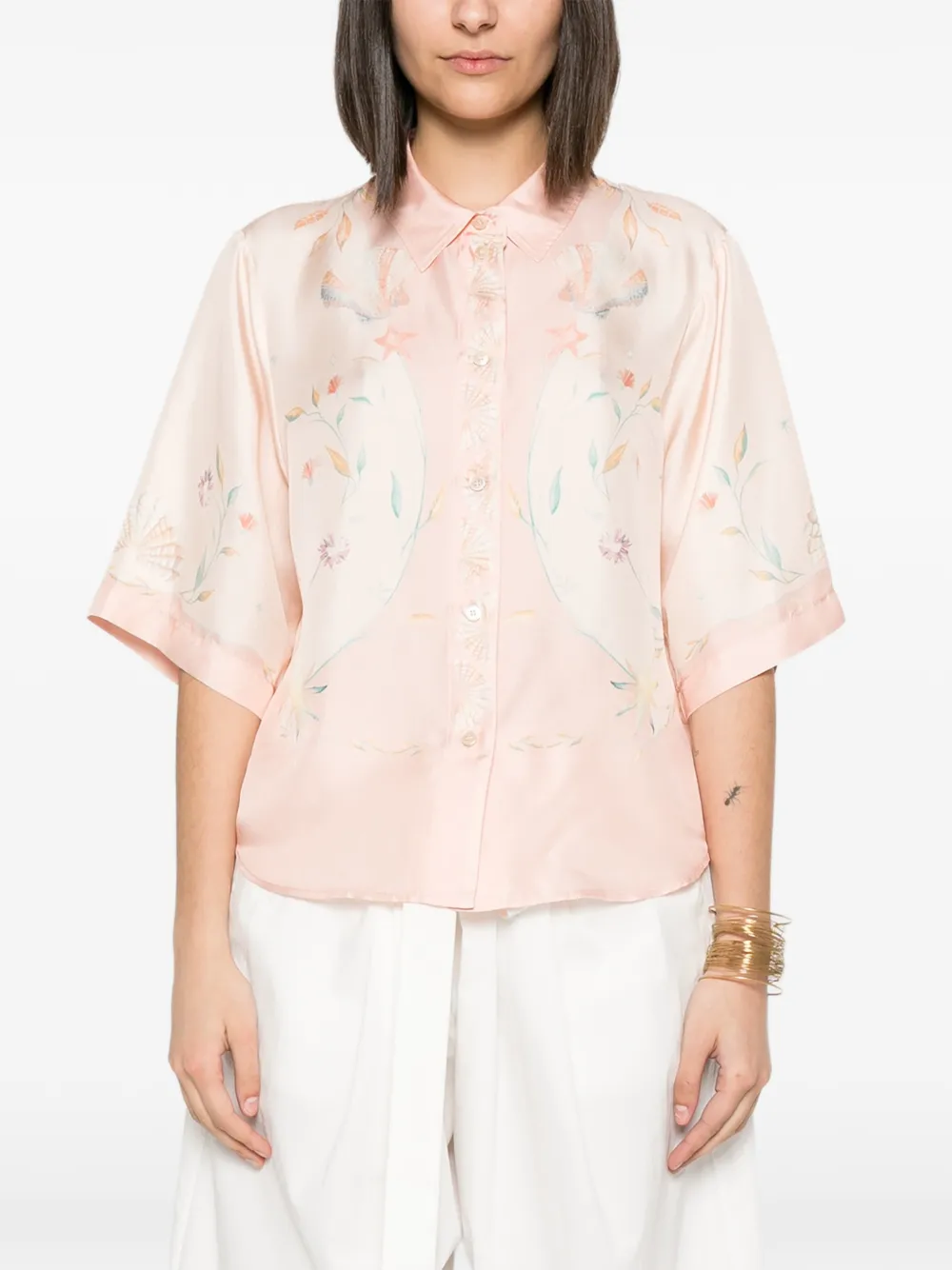 Forte Zijden blouse met bloemenprint Roze
