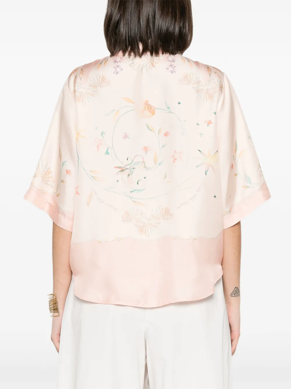 Forte Zijden blouse met bloemenprint Roze