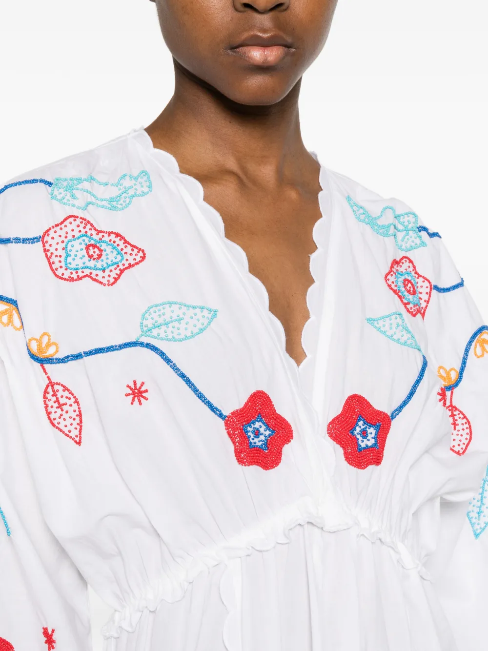 Forte Jurk met geborduurde bloemen Wit