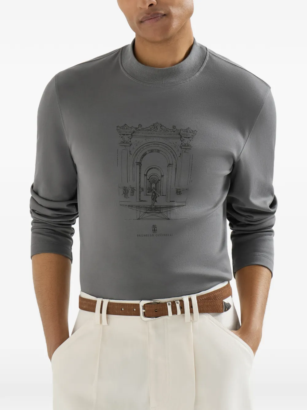 Brunello Cucinelli T-shirt met lange mouwen en hoge hals Grijs