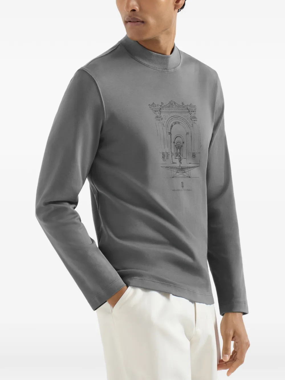 Brunello Cucinelli T-shirt met lange mouwen en hoge hals Grijs