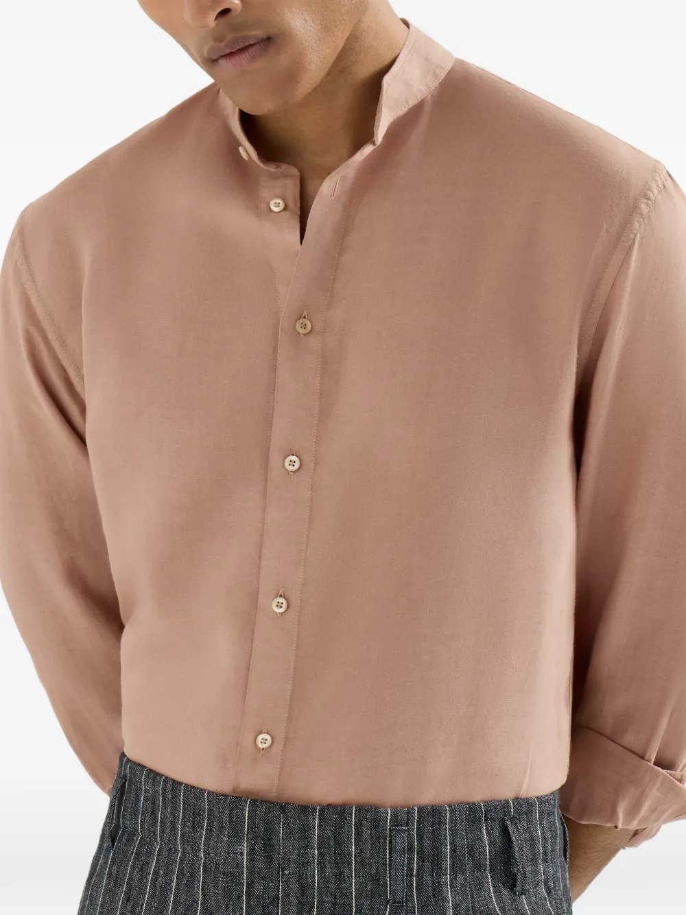 Brunello Cucinelli Easy-fit overhemd van katoen en linnen met ronde opstaande kraag Beige