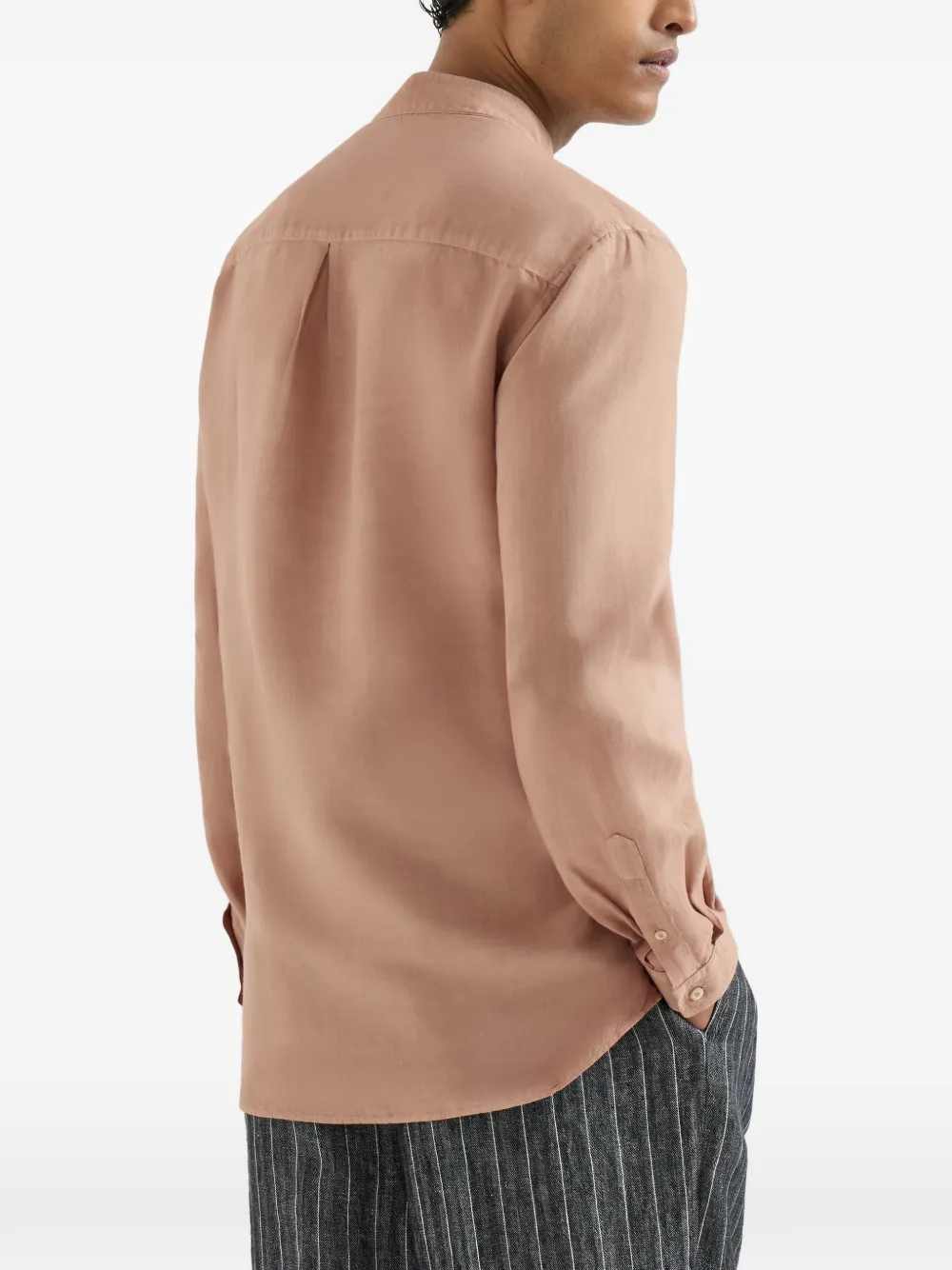 Brunello Cucinelli Easy-fit overhemd van katoen en linnen met ronde opstaande kraag Beige