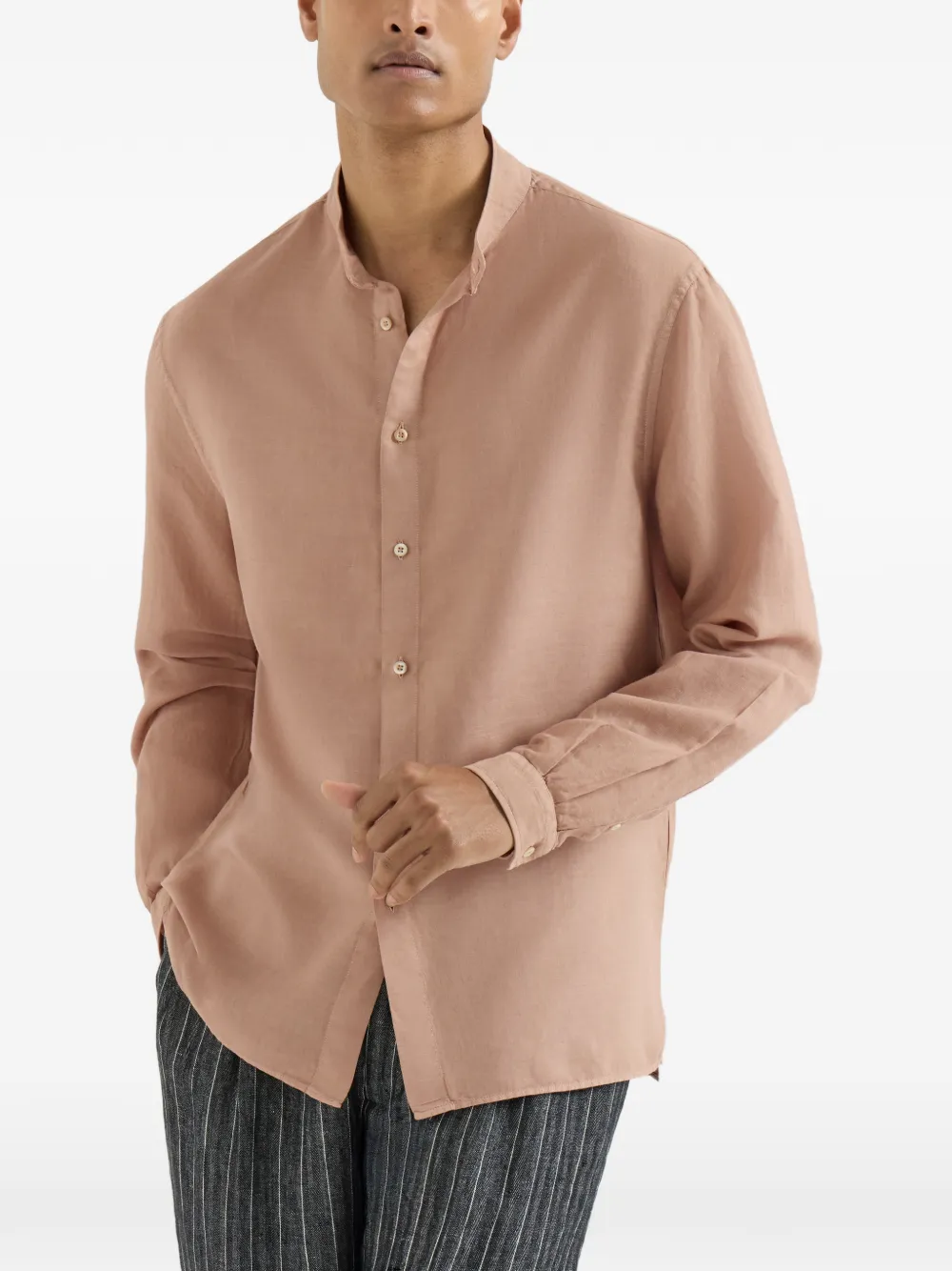 Brunello Cucinelli Easy-fit overhemd van katoen en linnen met ronde opstaande kraag Beige