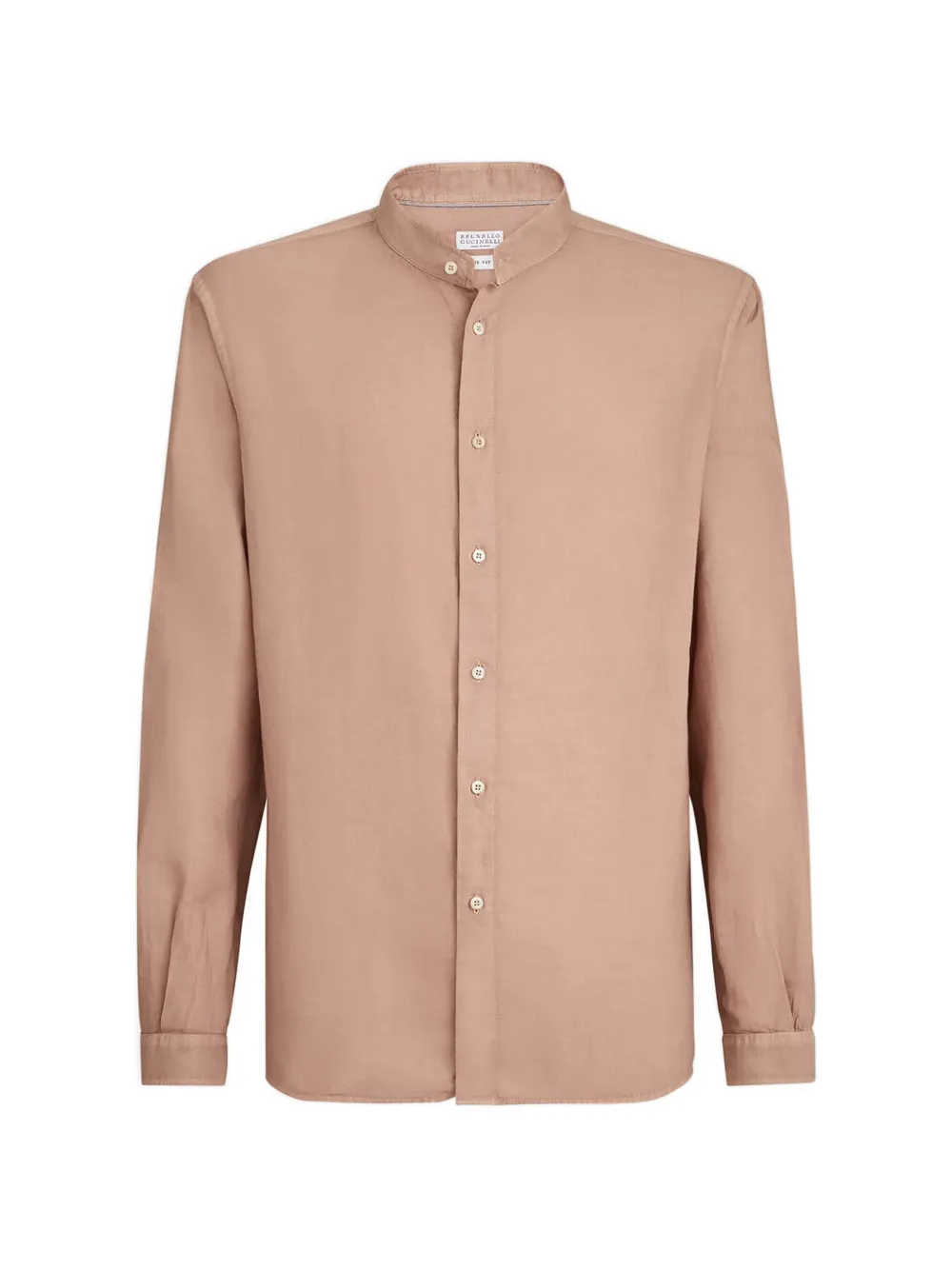 Brunello Cucinelli garment-dyed easy fit shirt in cotton and linen Pinpoint with Mandarin-collar - Neutrals