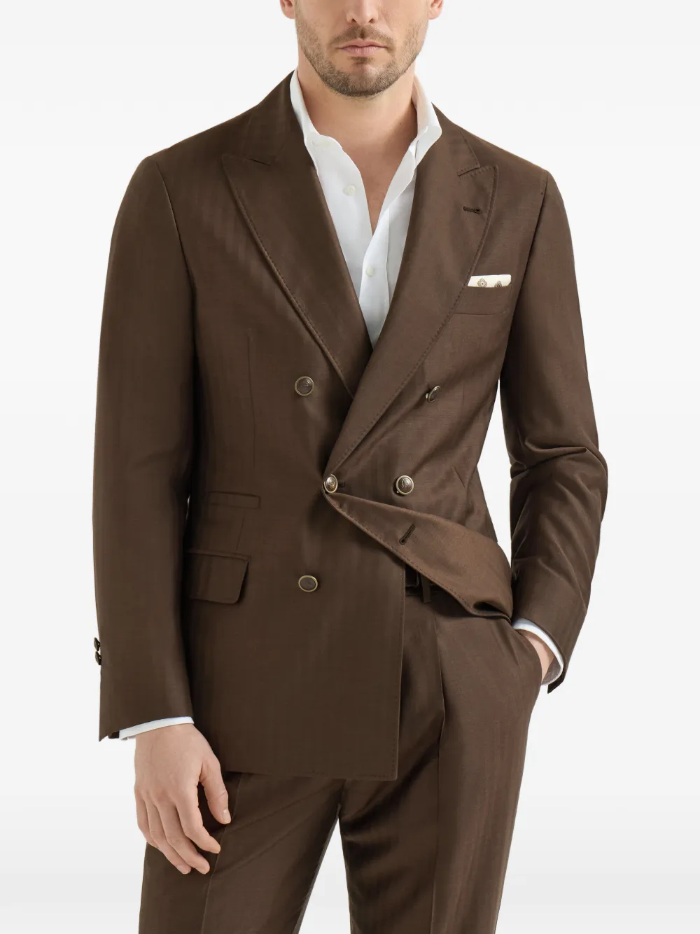 Brunello Cucinelli Gedeconstrueerde blazer van scheerwol en kasjmier Bruin