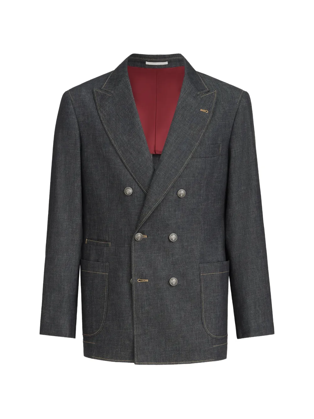 Brunello Cucinelli Dekonstruierter Eineinhalbreiher aus leichtem No-Fade-Denim mit aufgesetzten Taschen und Metallknöpfen - Grau