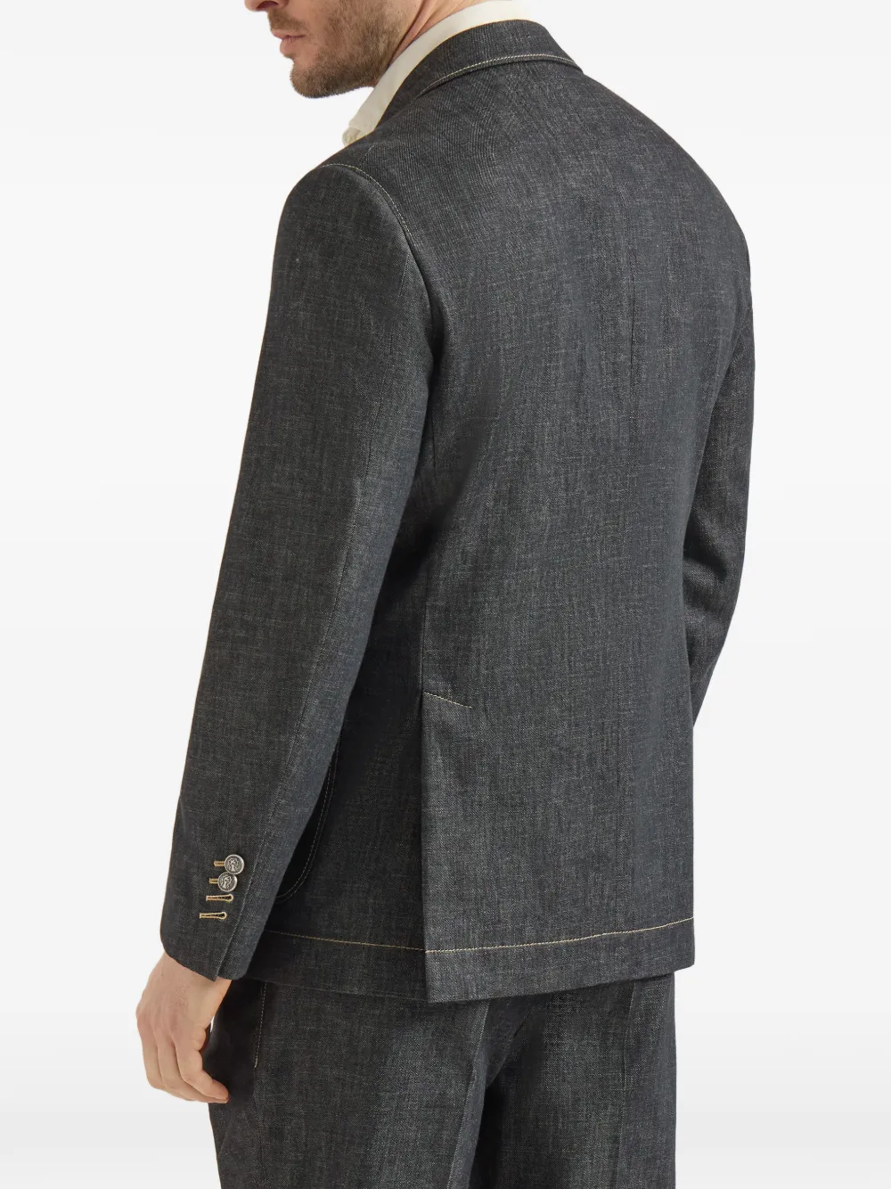 Brunello Cucinelli No-Fade lichtgewicht denim blazer met anderhalve rij knopen en opgestikte zakken Grijs